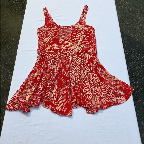 Free People Scoop Neck Sleeveless Beach Print Dress Red XS - Picture 5 of 14
